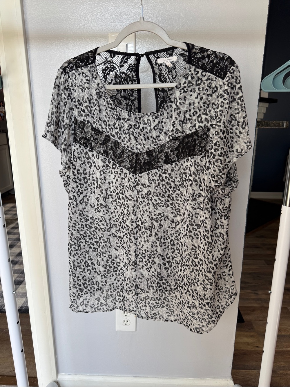Maurice's Black & White Leopard Print Lace Sheer Blouse